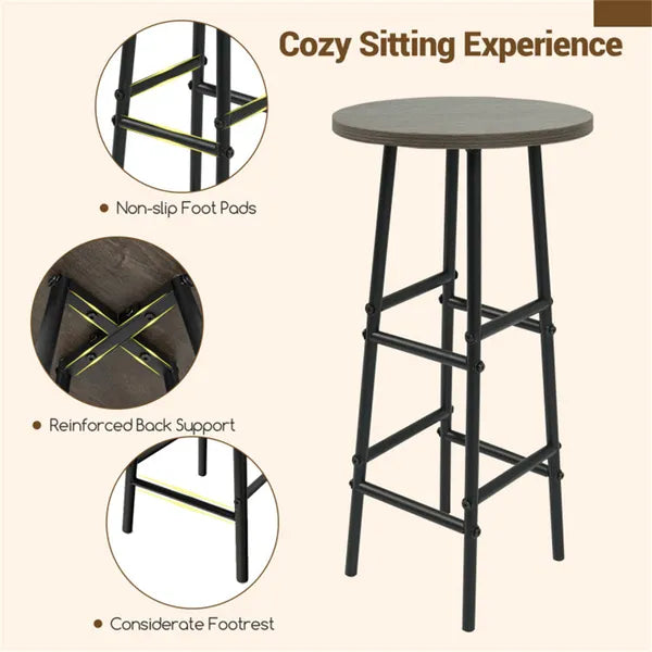 3PCS Bar Table & Stools Set, Wine Storage (6 Bottles + Wine Glass Holder), Oak