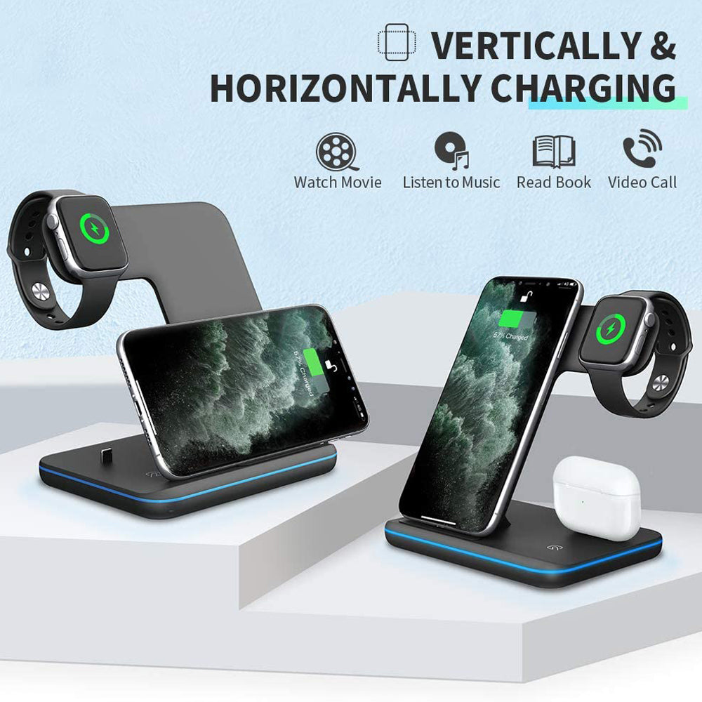 3-in-1 Wireless Charging Stand for Phone, Watch & Earbuds