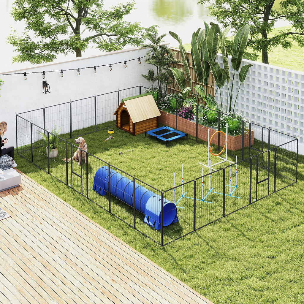 Dog Playpen For Indoor Outdoor, 24 Panels 39 H Puppy Playpen With Lockable Door, DIY Shape Pet Exercise Fence, Gray