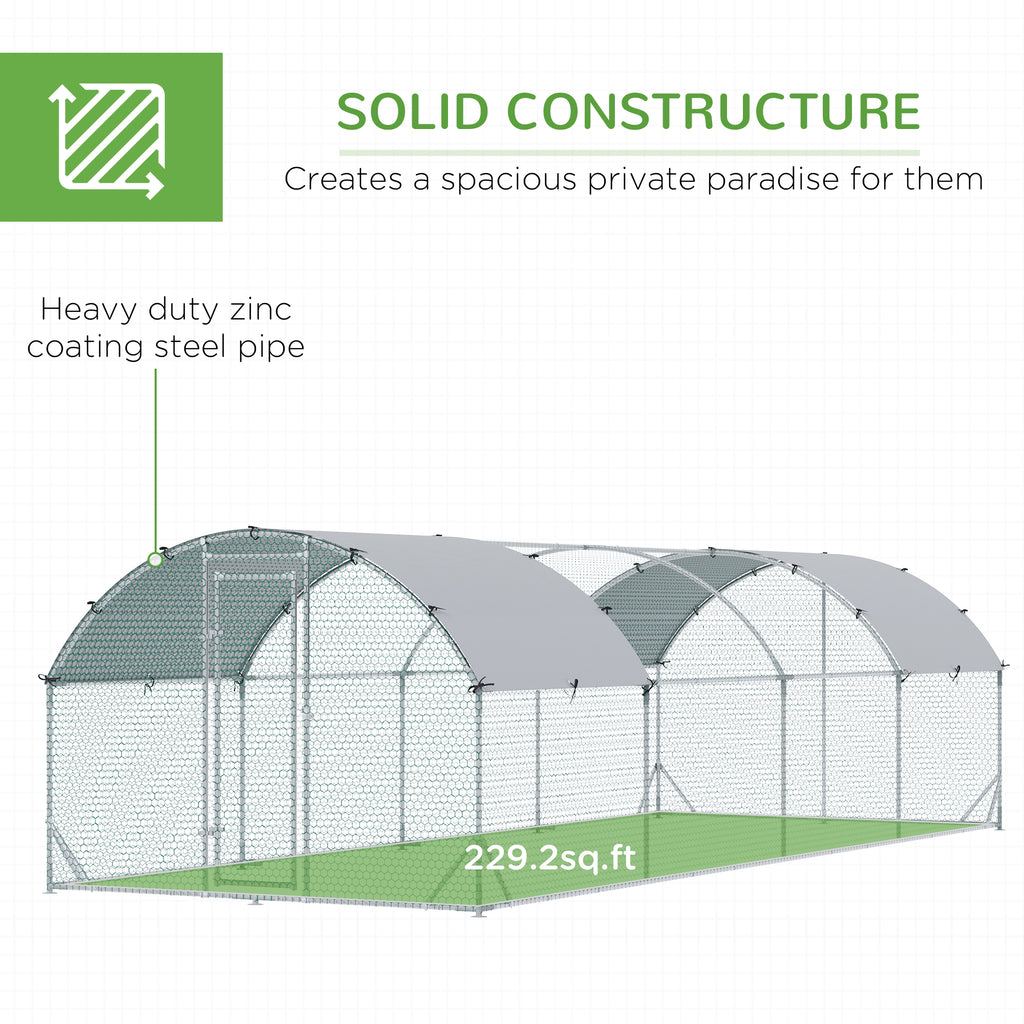 Large Metal Chicken Coop with Waterproof and Anti-UV Cover for Yard, Outdoor, Duck, Rabbit, 9.2' x 24.9' x 6.5'
