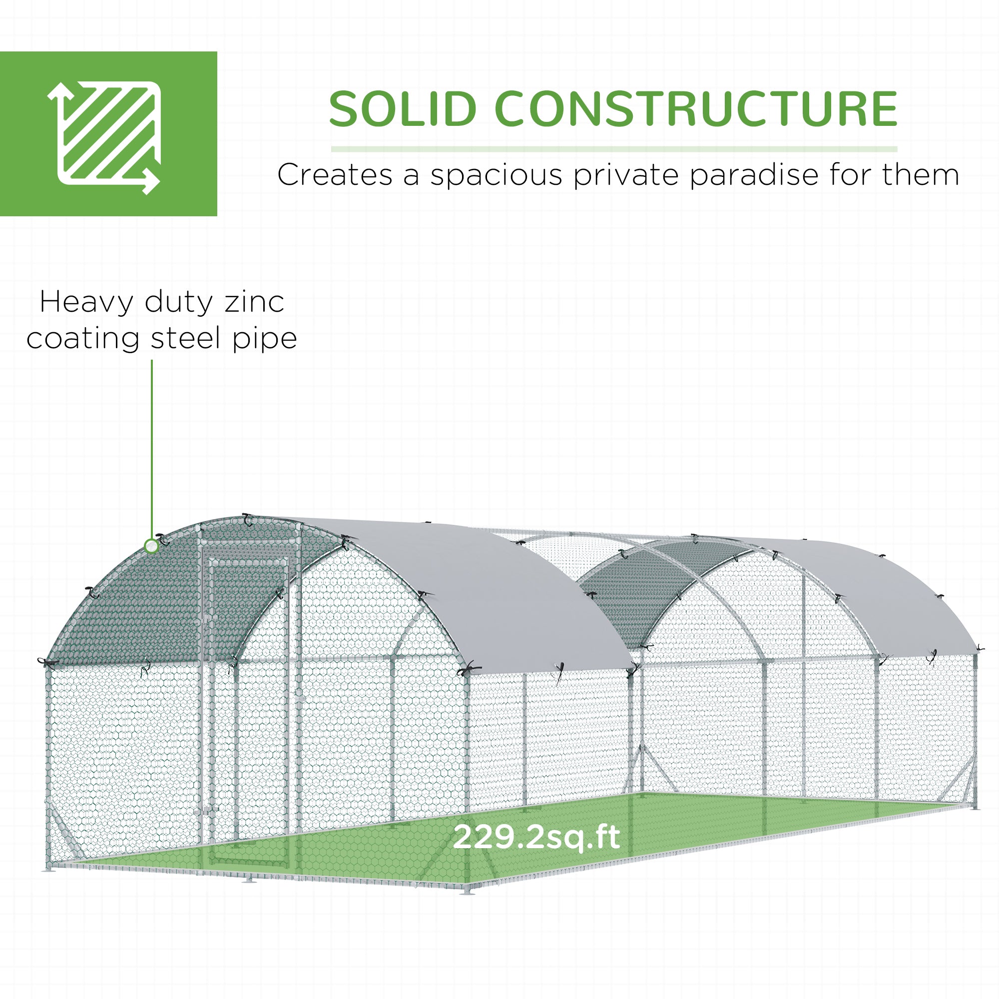 Large Metal Chicken Coop with Waterproof and Anti-UV Cover for Yard, Outdoor, Duck, Rabbit, 9.2' x 24.9' x 6.5'