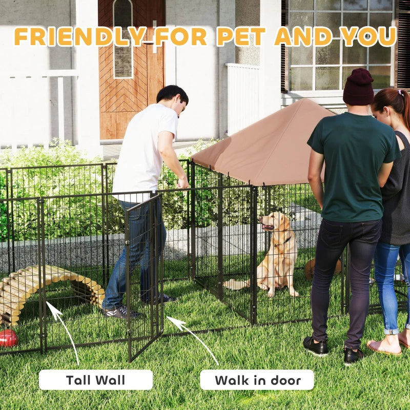 Large Outdoor Dog Kennel With Rotating & Adjustable Height Bowls, Waterproof & UV-Resistant Canopy
