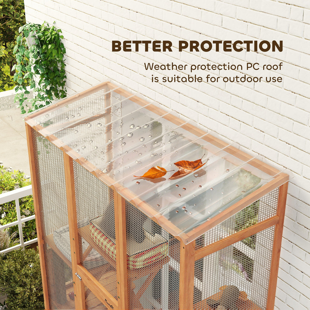 Outdoor Catio Cat Enclosure, Large Wooden Cat House with 6 Jumping Platforms, Scratching Post, 2 Ramps, for 2-3 Kittens