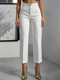 Womens Solid-Color High-Waisted Drapey Straight-Leg Minimalist Trousers